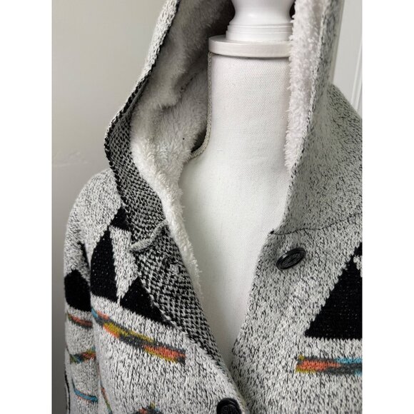 Northern Angel Hooded Cardigan Sweater L Acrylic Geometric Pattern Black/White - Picture 5 of 16